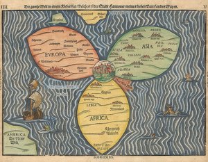 Three Continents of the World as a Cloverleaf, with Jerusalem at the Center