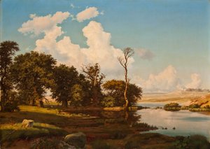 Danish Landscape, Oak Trees by a Lake