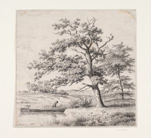 Oak trees by a lake by Heinrich Buntzen