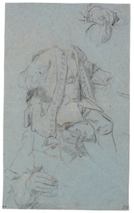 Study of a Seated Man (Head Only Suggested) and Two Detail Studies of Hands by Heinrich Dittmers