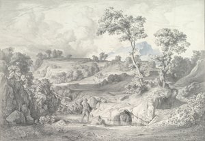 Southern landscape with a man and a snake by Heinrich Dreber