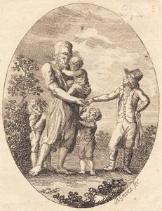A Gentleman Gives a Drink Coin to a Man with Two Children by Heinrich Grosch