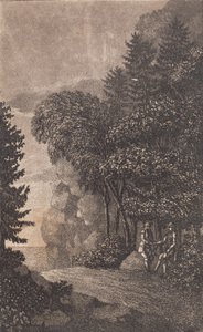 Landscape with Cliffs and Large Trees, Two Men on the Right by Heinrich Grosch