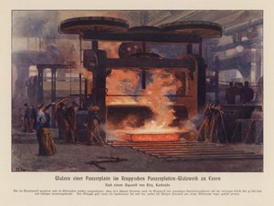 Rolling of armour plate at the Krupp works in Essen, Germany