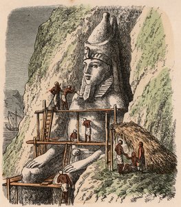 Ancient Egypt: Carving a Statue of the Abu Simbel Temple, 1866 by Heinrich Leutemann