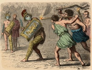 Ancient Rome: A cowardly gladiator engaged in the fight, 1866