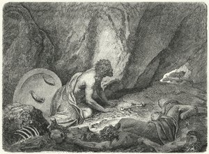 Aristomenes Escaping from the Pit into Which He Had Been Thrown by the Spartans by Heinrich Leutemann