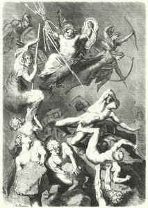 Battle Between the Ancient Greek Gods and the Titans (engraving) by Heinrich Leutemann