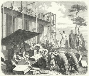 Building of a temple on the Aventine Hill, Rome (engraving) by Heinrich Leutemann