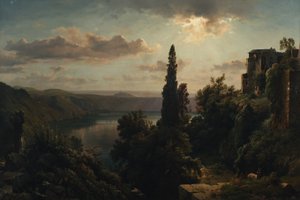View of Lake Nemi in the Alban Hills near Rome