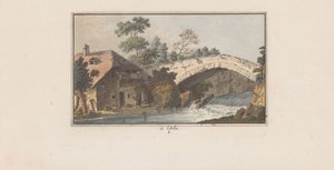 House Next to a Bridge Over a River in Orbe by Heinrich Rieter