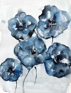 Blue Watercolor Poppies