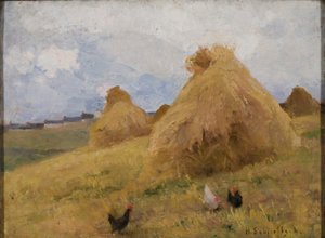 Chickens among Cornstooks, c.1888 by Helene Schjerfbeck