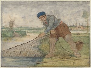 A Fisherman Hauling in His Net by Hendrick Avercamp