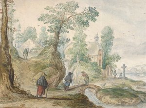 A Wooded River Landscape with a Church and Figures by Hendrick Avercamp