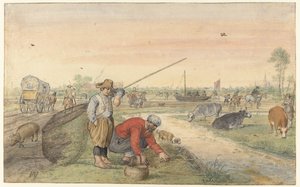 Landscape with Two Eel Fishermen by a Ditch