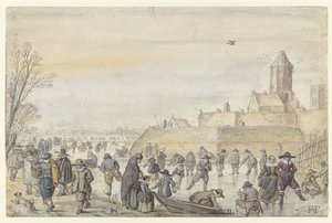 Winter Scene on the Frozen Canal near the Kalverhekkenpoort, Kampen