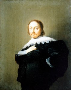 A Portrait of a Gentleman in a Black Suit and Lace Collar by Hendrick Gerritsz Pot