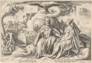 Discussion between Jupiter and Juno (series title: Metamorphoses of Ovid) by Hendrick Goltzius (workshop of)