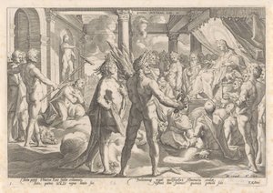 Phaëthon Asks Apollo to Drive His Chariot by Hendrick Goltzius (workshop of)