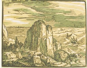 Cliff on a Seashore, from Four Small Landscapes by Hendrick Goltzius