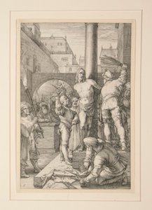 Flagellation of Christ, from The Passion, #6 in a Series of 12 Engravings by Hendrick Goltzius