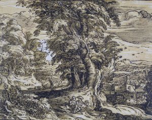 Landscape with Trees and a Shepherd Couple by Hendrick Goltzius