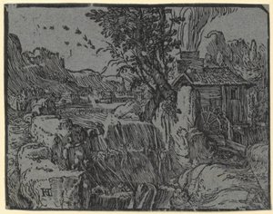 Landscape with Waterfall and Mill, Plate 1 from the Series "Four Small Landscapes"