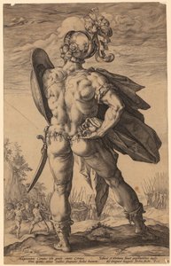 Marcus Valerius Corvus, Sheet 6 from the Series Roman Heroes by Hendrick Goltzius