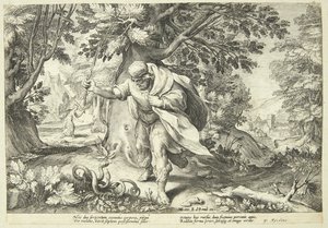 Teiresias Strikes Two Mating Snakes with His Staff by Hendrick Goltzius