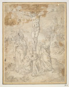Christ on the Cross between the Virgin and St. John with Scenes of the Passion in the Background
