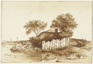 Cottage with Fenced Yard by the Water by Hendrik Abraham Klinkhamer