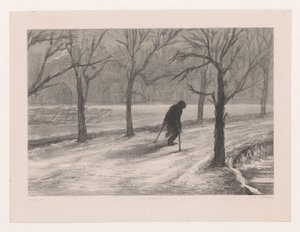 Man on Crutches in a Winter Landscape by Hendrik Adriaan Christiaan Dekker