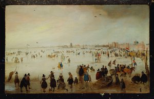 Skaters, Golf Players, Elegant Ladies and Gentlemen on Frozen Floodwaters by the Broederpoort at Kampen