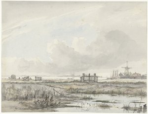 Marshy Landscape Outside a City by Hendrik Gerrit ten Cate