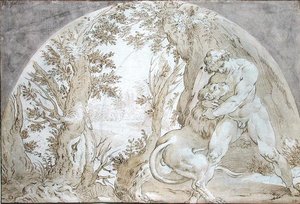 Hercules and the Nemean Lion by Hendrik Goltzius