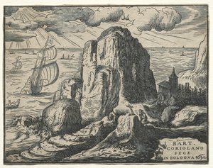 Set of 4 Landscapes: No. 4 - Cliff on the Seashore by Hendrik Goltzius