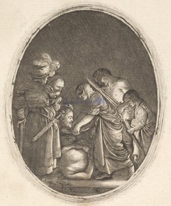 Salome Receiving the Head of John the Baptist, Surrounded by Three Men and a Child... (detail) by Hendrik Goudt