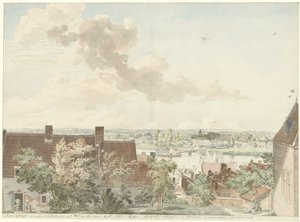 View of Nijmegen with a Ferry over the River by Hendrik Hoogers
