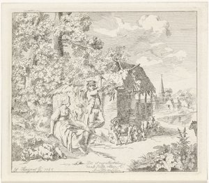 Shepherdess and Young Man by a Barn (Annette and Lubin) by Hendrik Hoogers