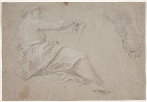Half-Reclining Draped Female Figure with a Book. Study of a Foot by Hendrik Krock