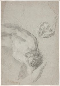 Male Model Study, Lying on His Back, Knee Piece and Drapery Study by Hendrik Krock