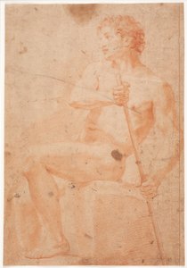 Male Model Study, Seated with Staff