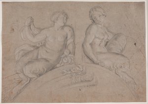 Two Female Satyr Figures (Fauns) on a Segmental Arch