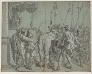 The Tyrant Phalaris of Agrigentum Encloses the Sculptor Perillus in the Glowing Bronze Bull by Hendrik Krock