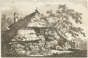 Farm with a Cow, Two Sheep, and a Donkey in the Yard (Twelve Designs for Learning to Draw Landscape) by Hendrik Meijer