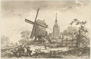 Landscape with a Windmill and a Church by Hendrik Meijer