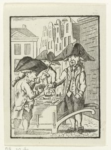 Street Vendor Behind a Handcart with Two Customers by Hendrik Numan