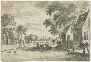 Village Scene with Fishermen by Hendrik Roosing