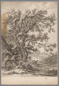Landscape with a Man and Dog Under a Tree at Midlaren (Nine Views in Drenthe series) by Hendrik Schwegman